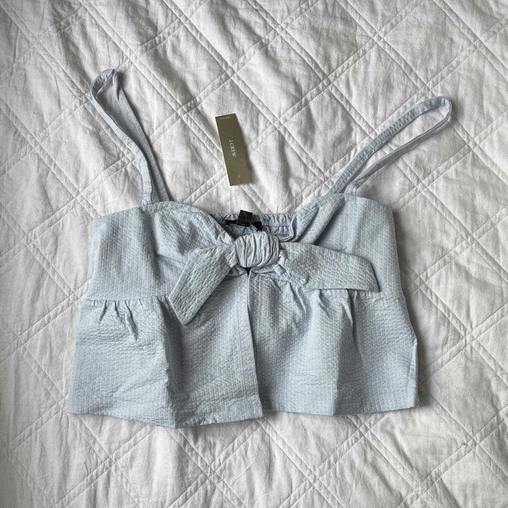 J Crew seersucker tie-front top
